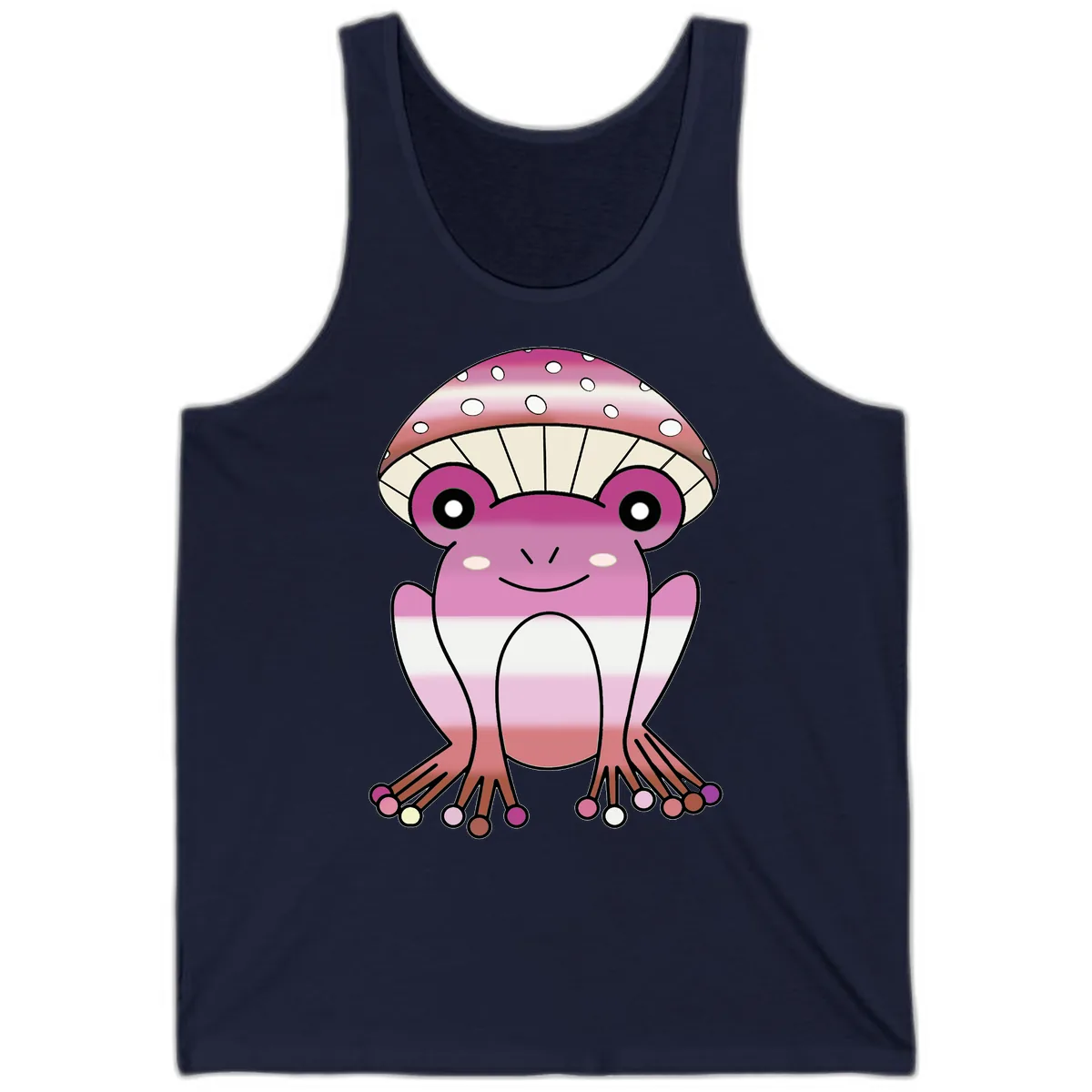 Cute Pink Mushroom Toad Character Tank in Navy