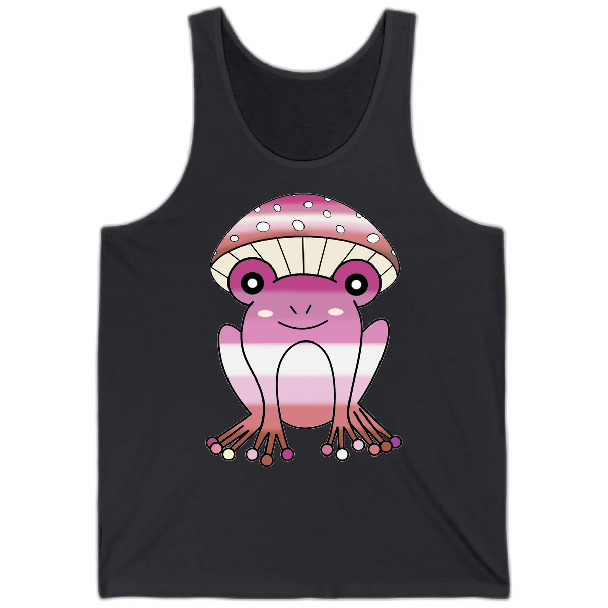 Cute Pink Mushroom Toad Character Tank in Dark Grey
