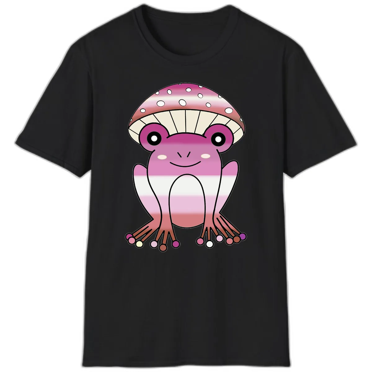 Cute Pink Mushroom Toad Character T-Shirt in Black