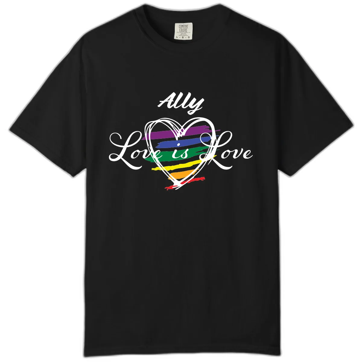 Ally Love Is Love Pride Heart Comfort Color in Black
