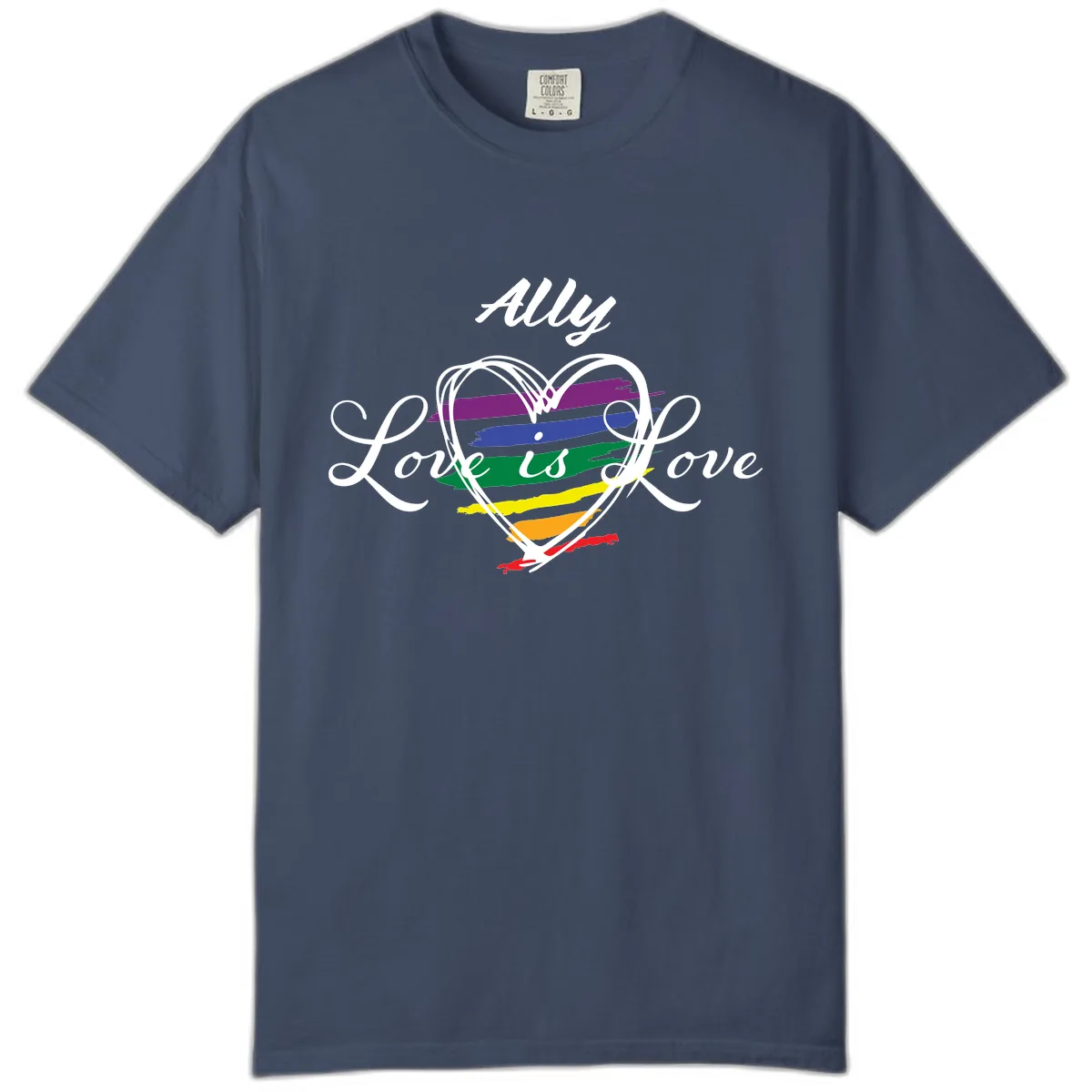 Ally Love Is Love Pride Heart Comfort Color in Midnight