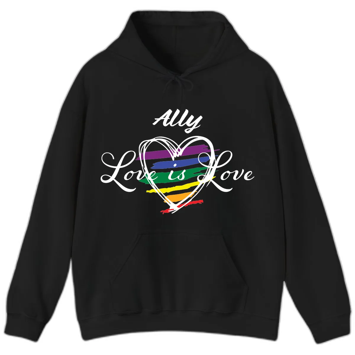 Ally Love Is Love Pride Heart Hoodie in Black