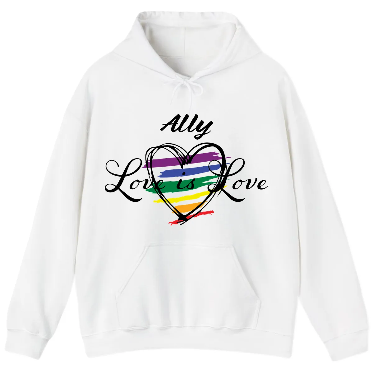 Ally Love Is Love Pride Heart Hoodie in White
