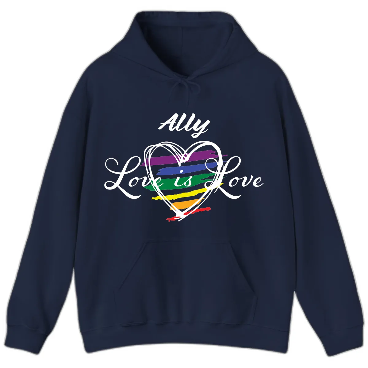 Ally Love Is Love Pride Heart Hoodie in Navy