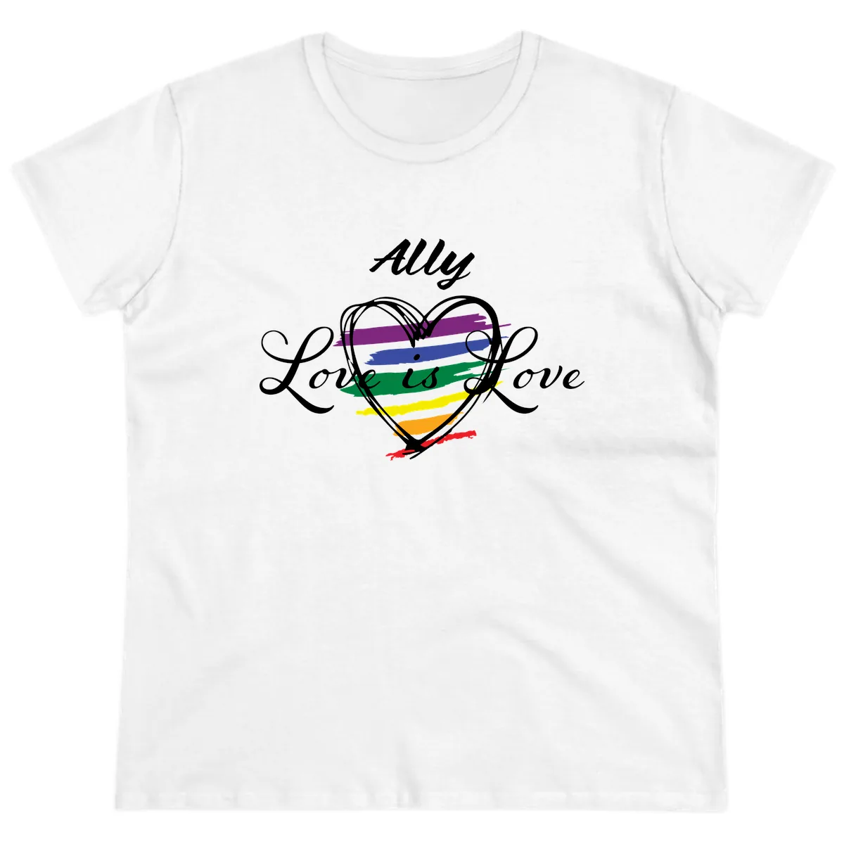 Ally Love Is Love Pride Heart Ladies Tee in White