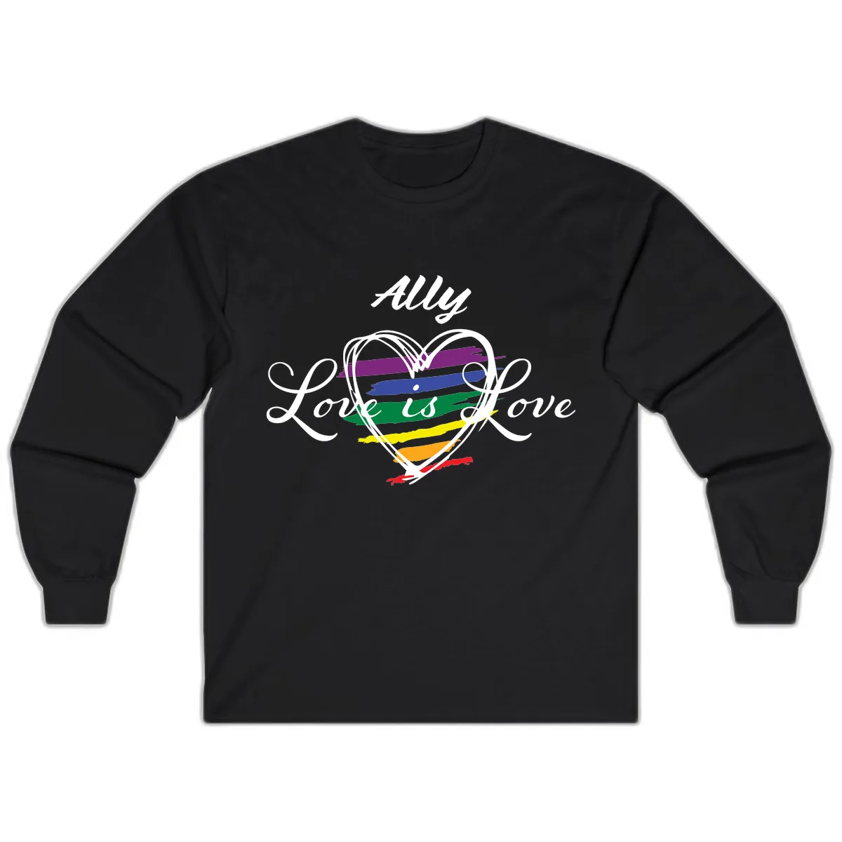 Ally Love Is Love Pride Heart Long Sleeve in Black