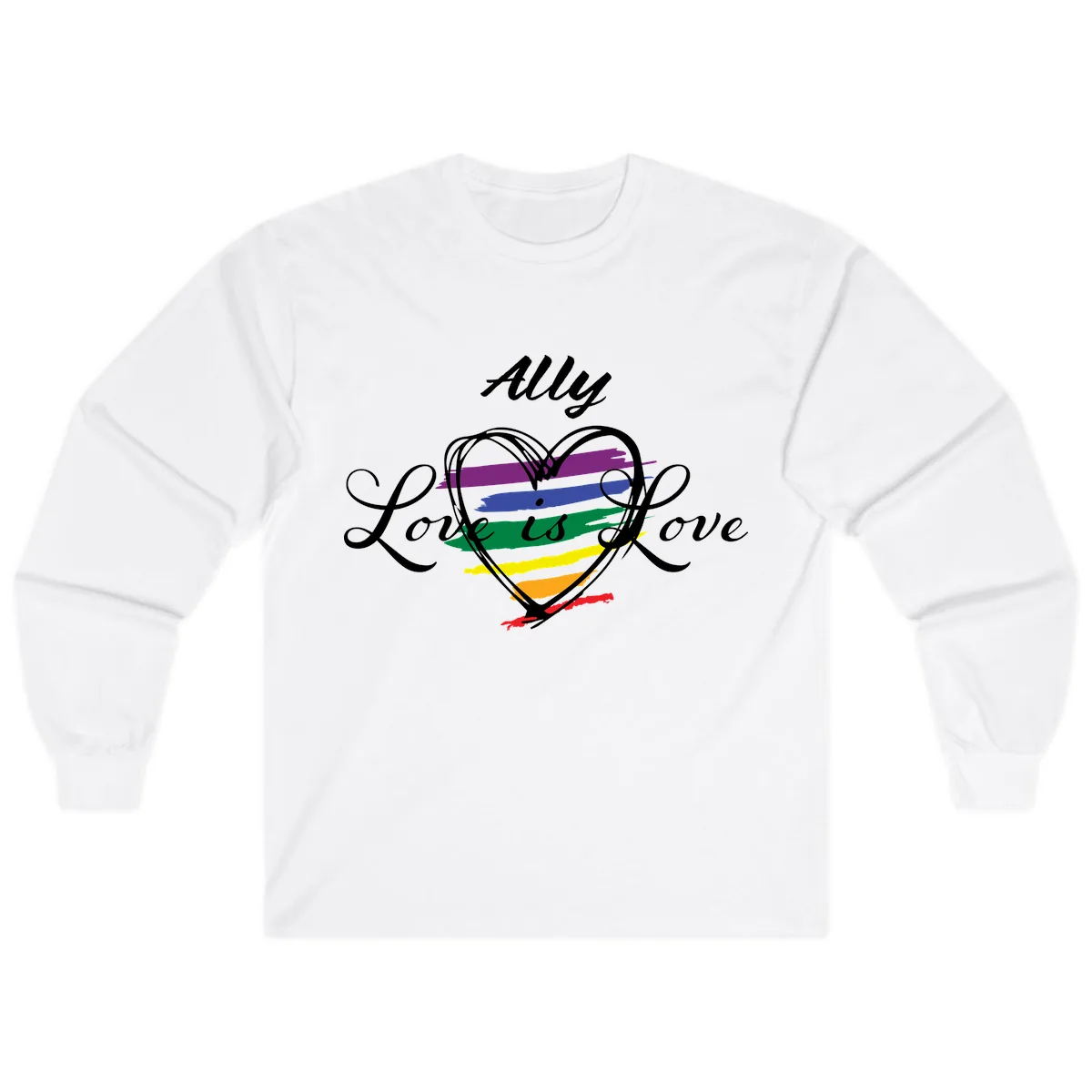 Ally Love Is Love Pride Heart Long Sleeve in White