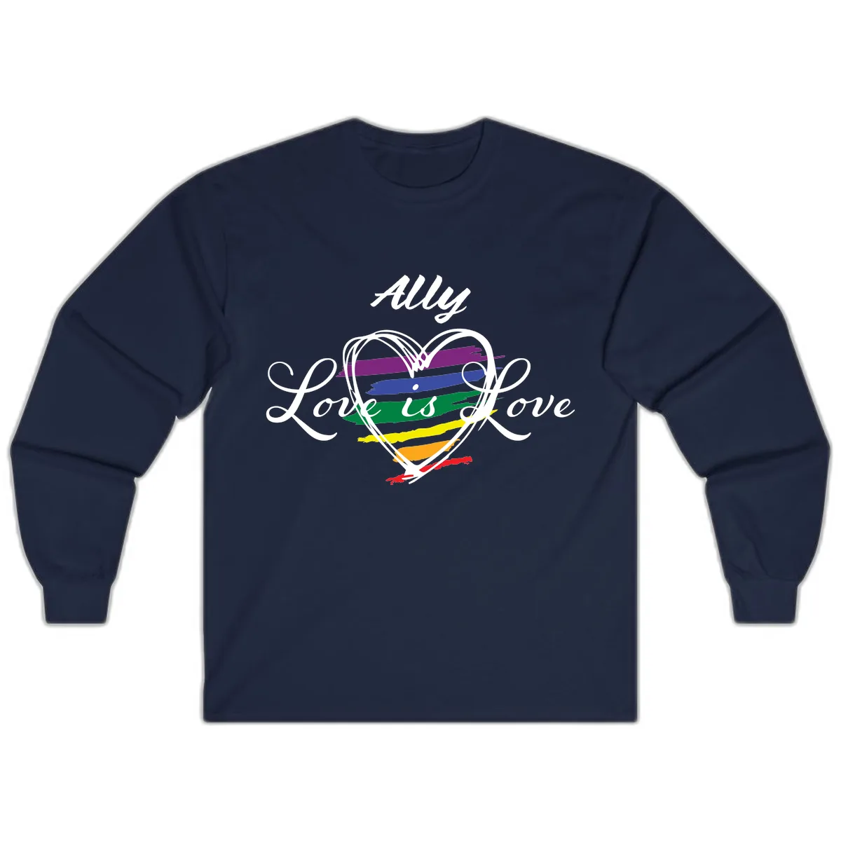 Ally Love Is Love Pride Heart Long Sleeve in Navy