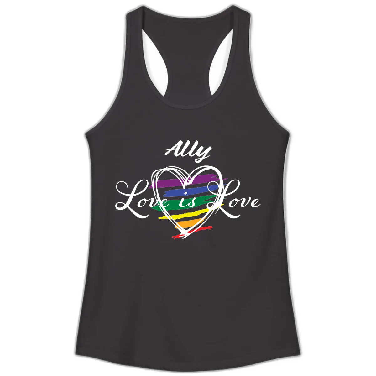 Ally Love Is Love Pride Heart Ladies Tank in Black