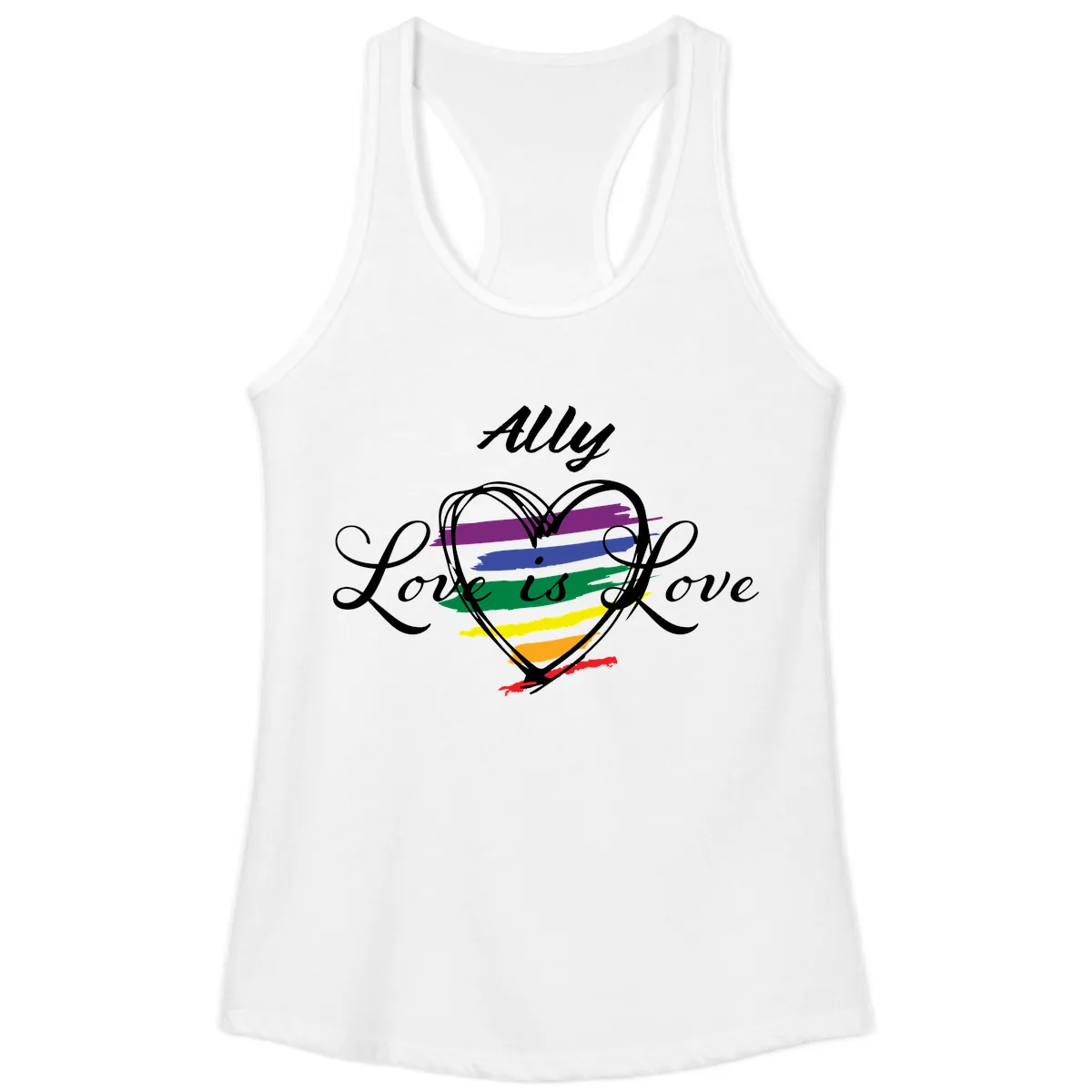 Ally Love Is Love Pride Heart Ladies Tank in White