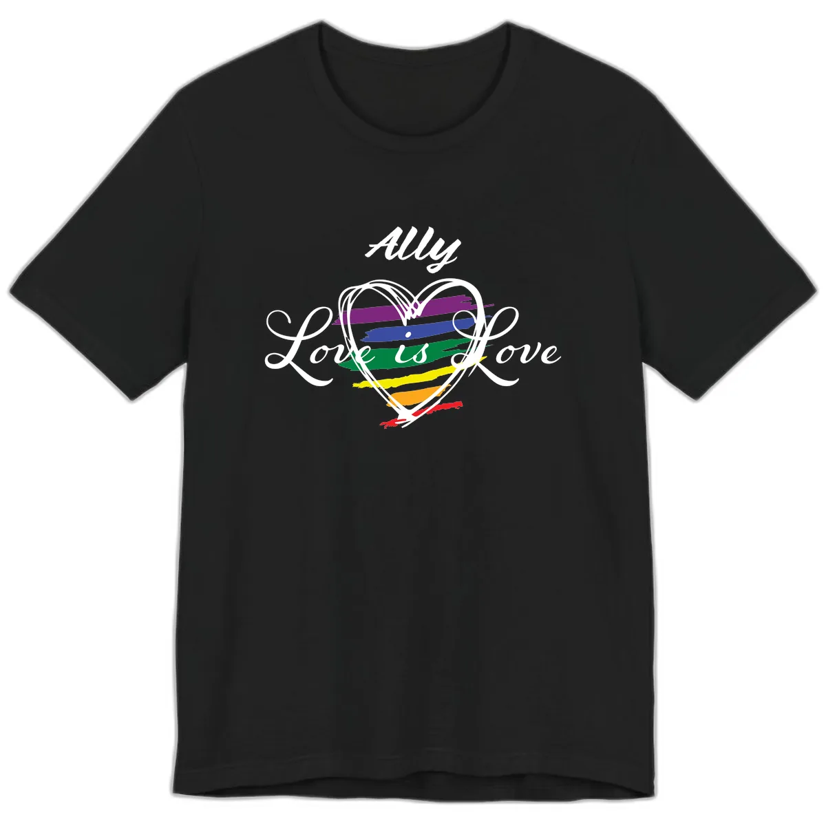 Ally Love Is Love Pride Heart Premium T-Shirt in Black