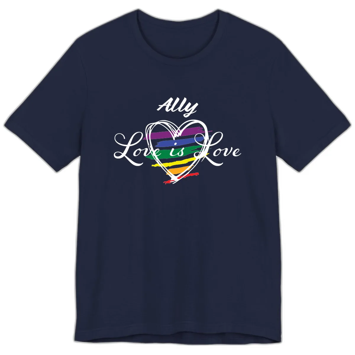 Ally Love Is Love Pride Heart Premium T-Shirt in Navy