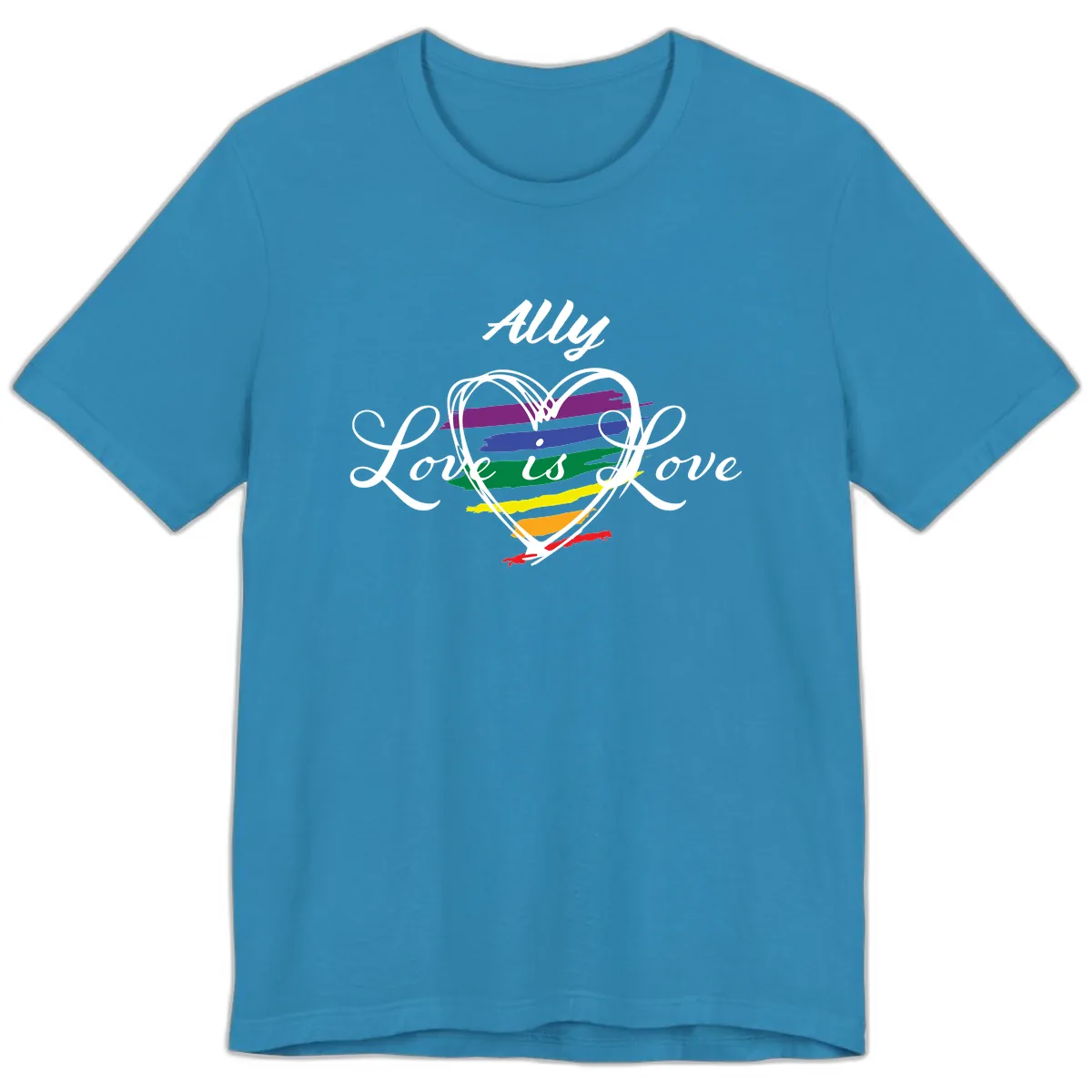 Ally Love Is Love Pride Heart Premium T-Shirt in Aqua
