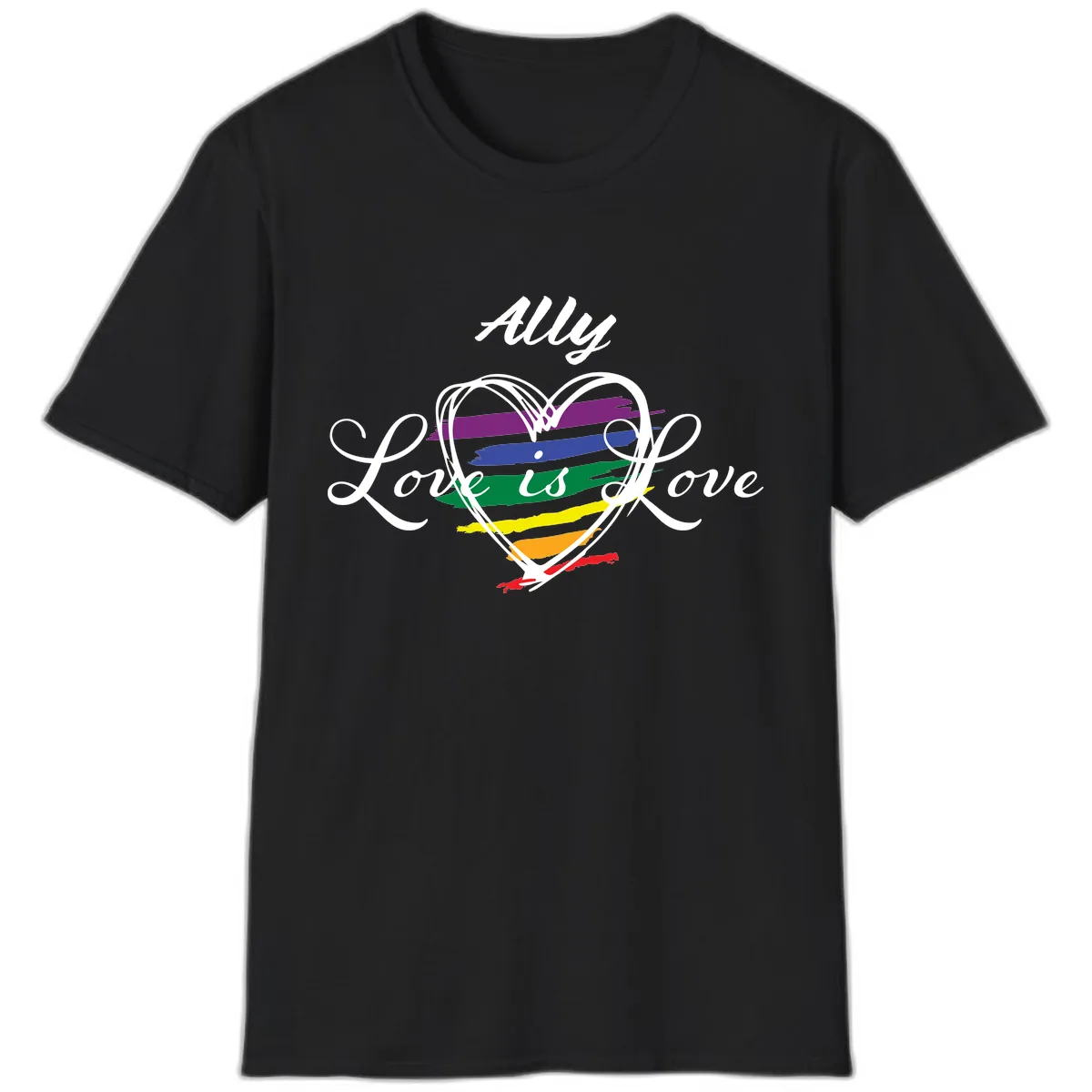 Ally Love Is Love Pride Heart T-Shirt in Black