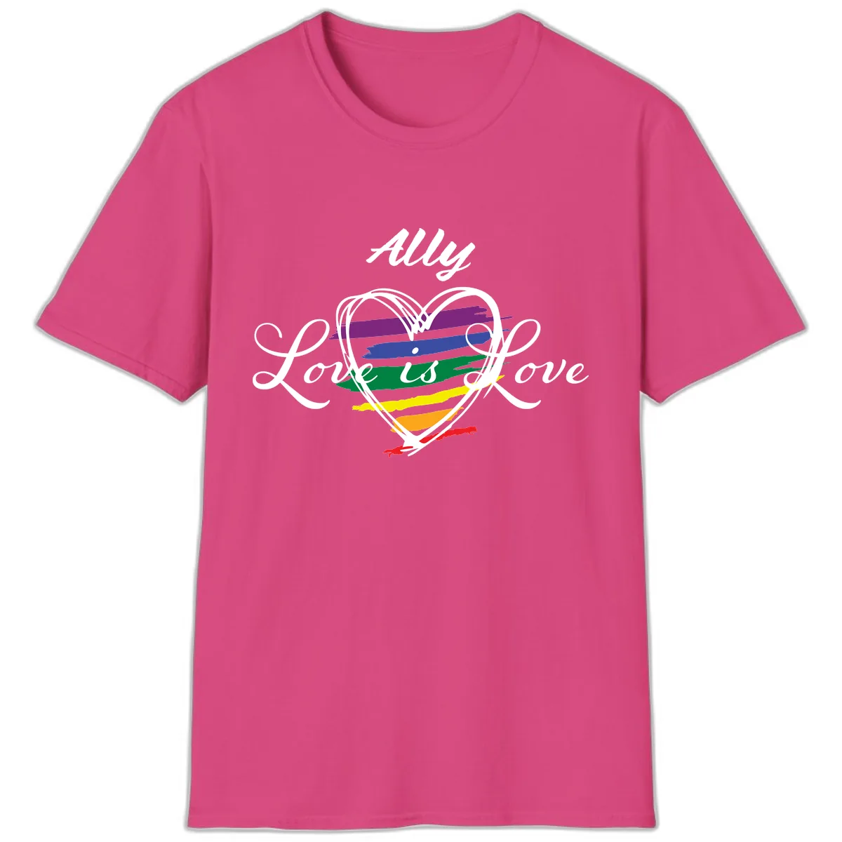 Ally Love Is Love Pride Heart T-Shirt in Heliconia