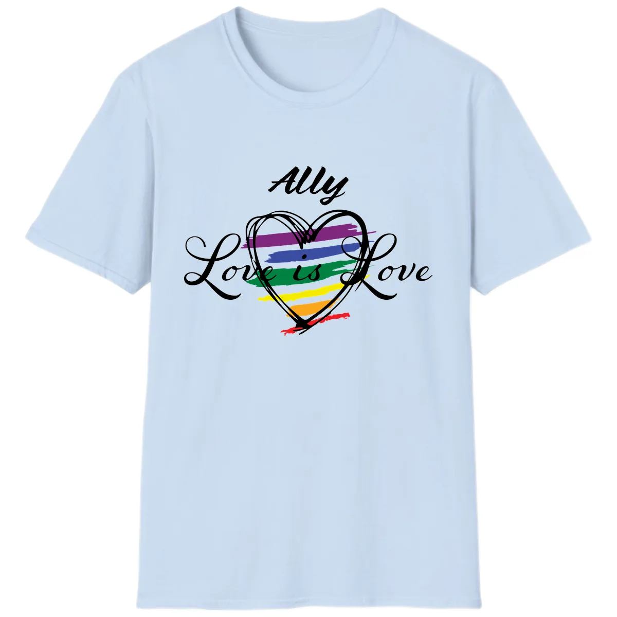 Ally Love Is Love Pride Heart T-Shirt in Light Blue