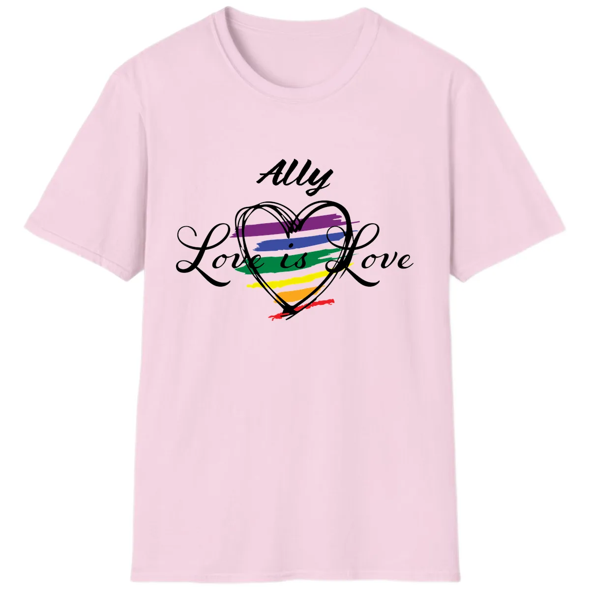 Ally Love Is Love Pride Heart T-Shirt in Light Pink