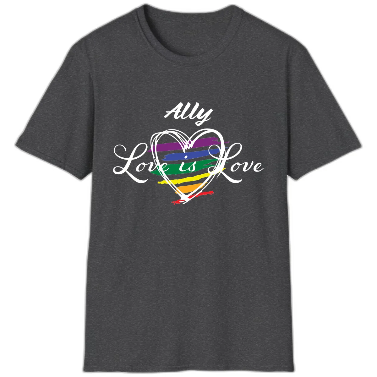 Ally Love Is Love Pride Heart T-Shirt in Dark Heather
