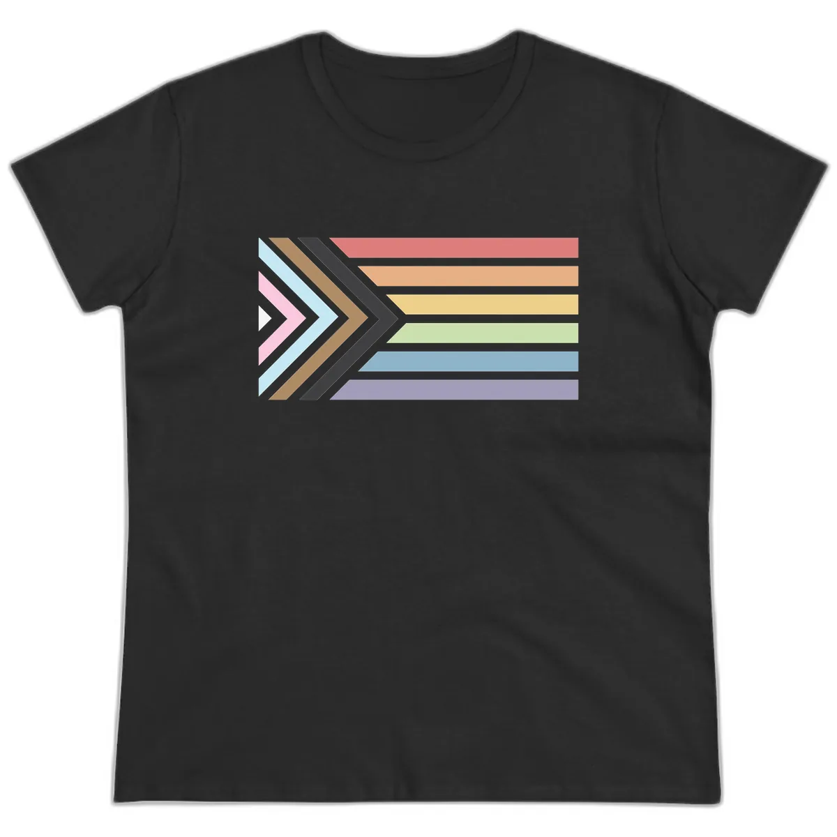 Progressive Arrow Pride Flag Ladies Tee in Black