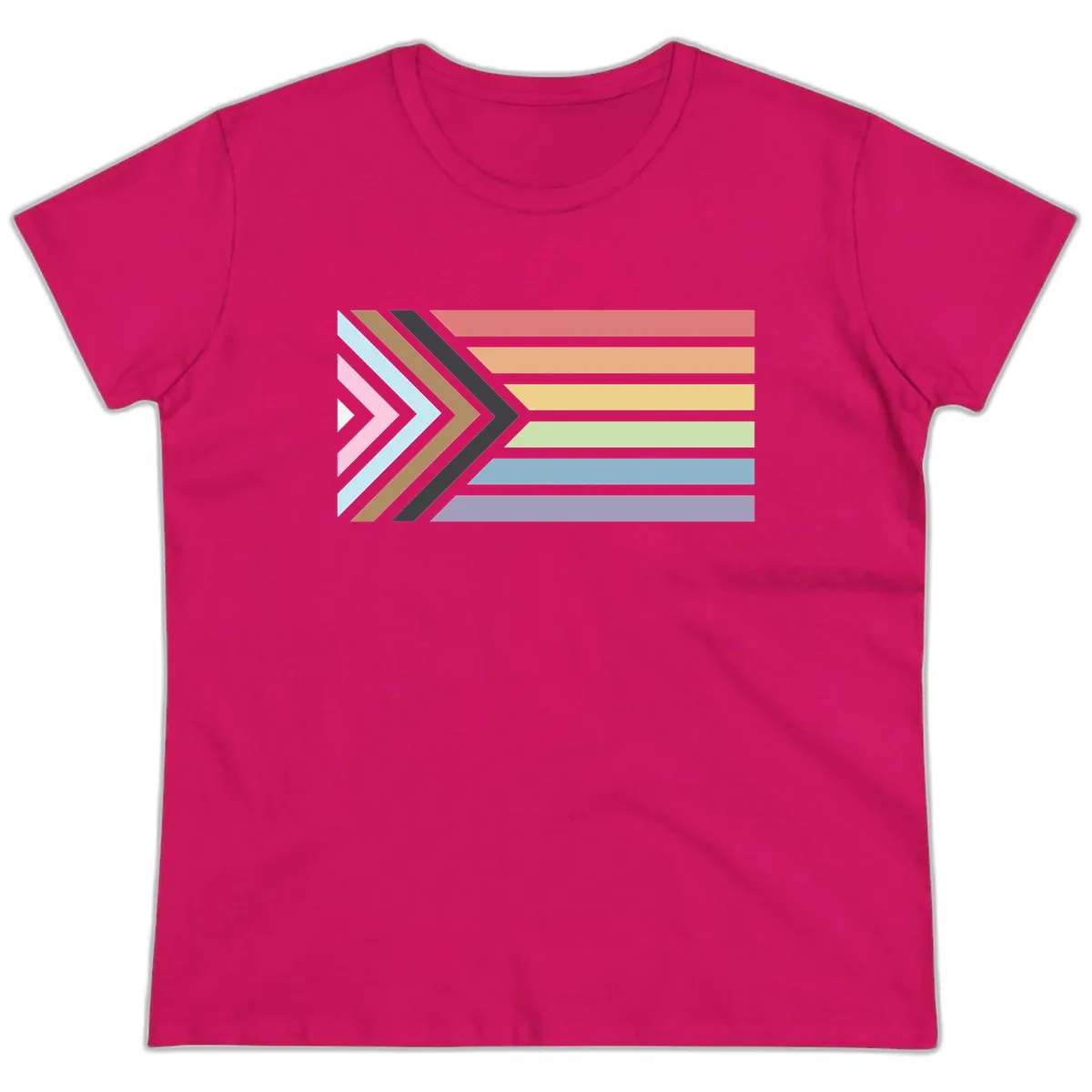 Progressive Arrow Pride Flag Ladies Tee in Heliconia