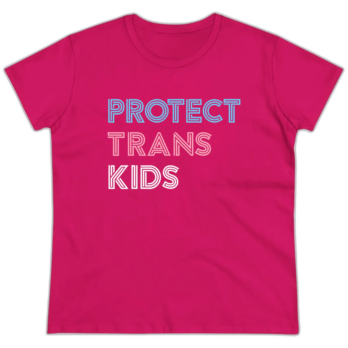 Protect Trans Kids Ladies Tee in Heliconia