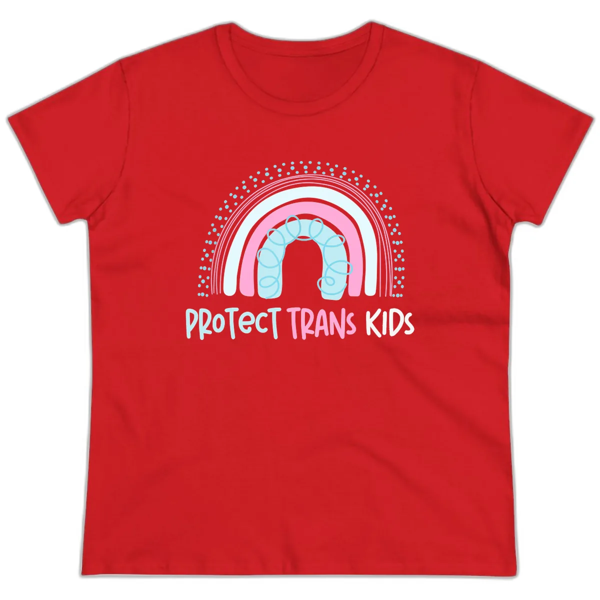 Protect Trans Kids Rainbow Ladies Tee in Red