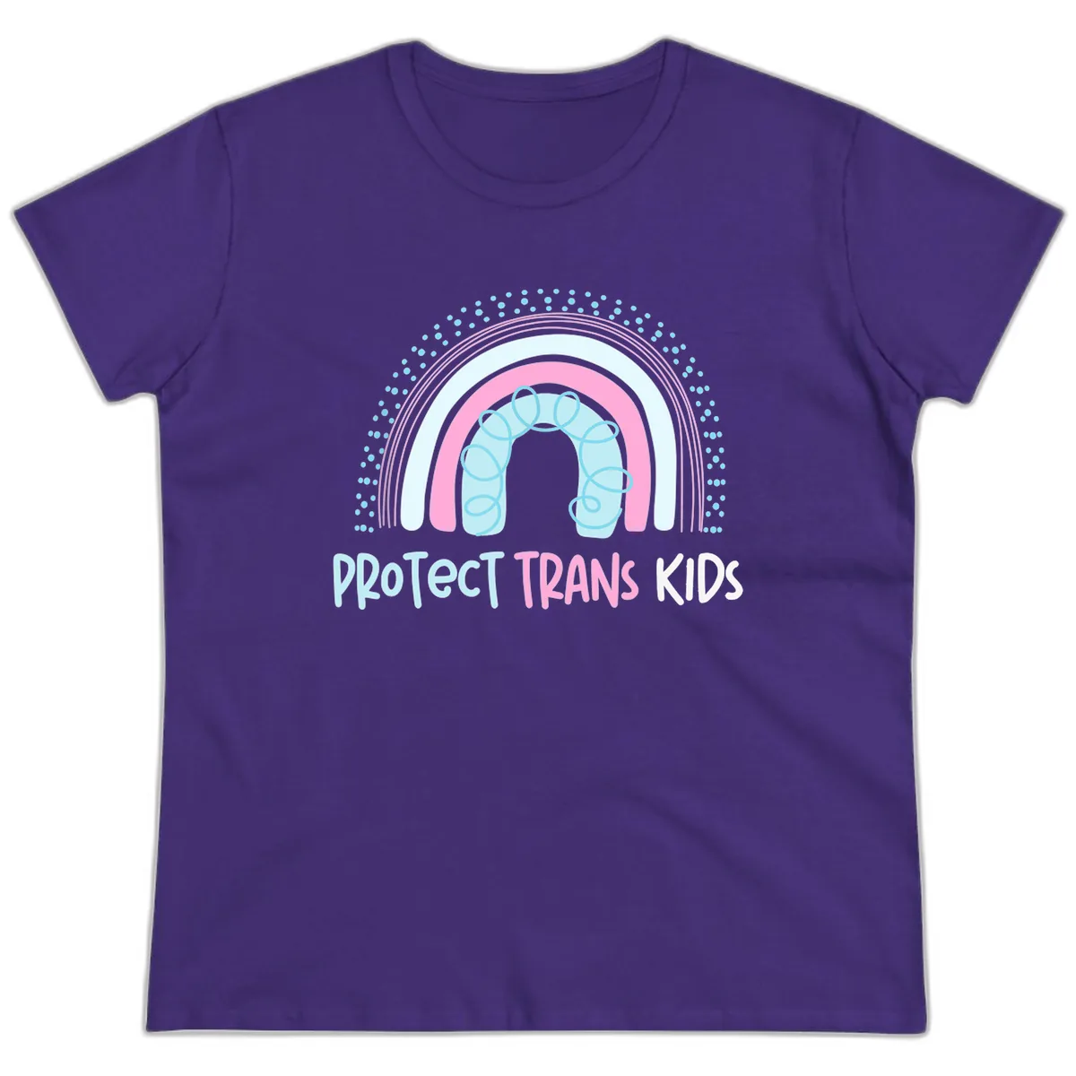 Protect Trans Kids Rainbow Ladies Tee in Purple