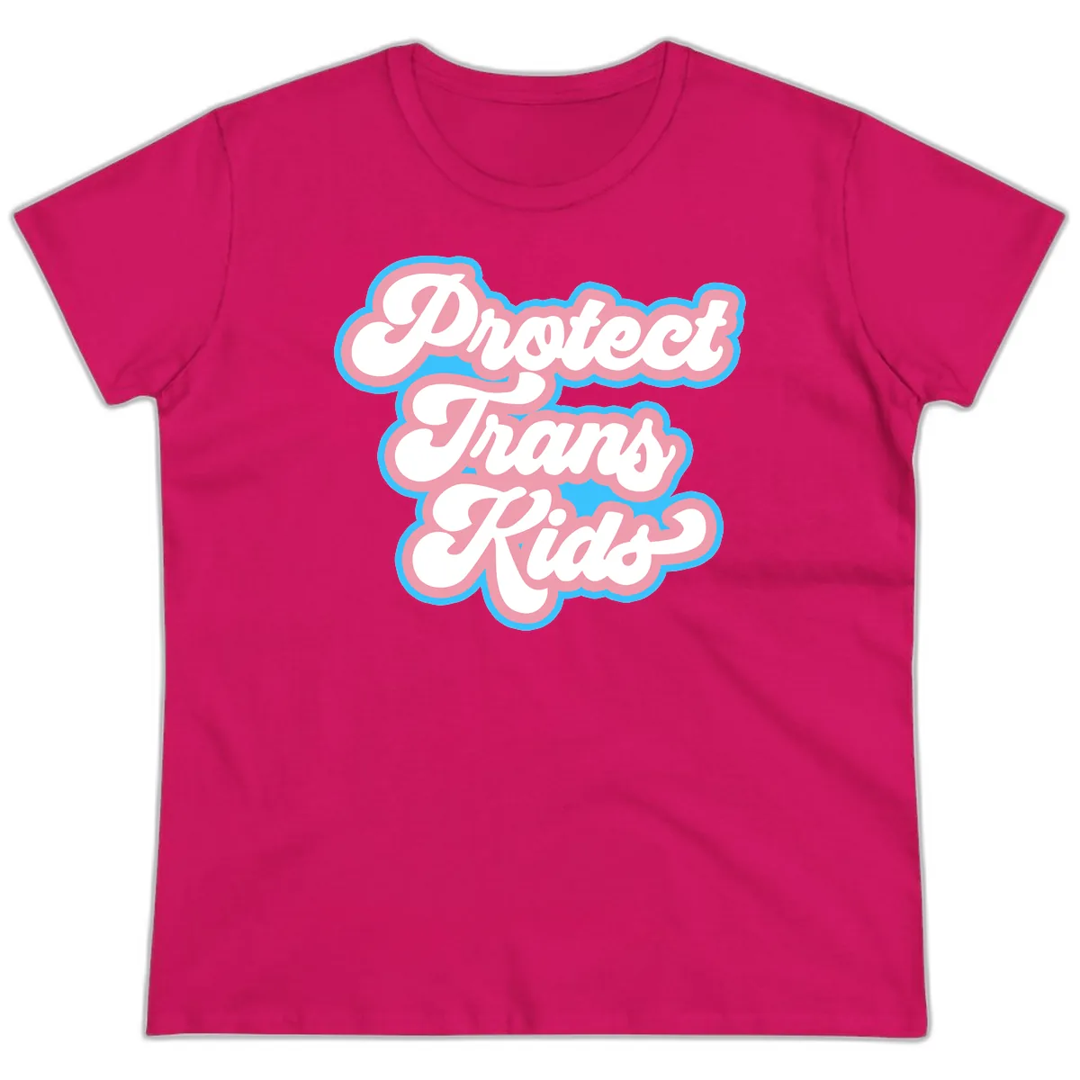 Protect Trans Kids Pride Ladies Tee in Heliconia