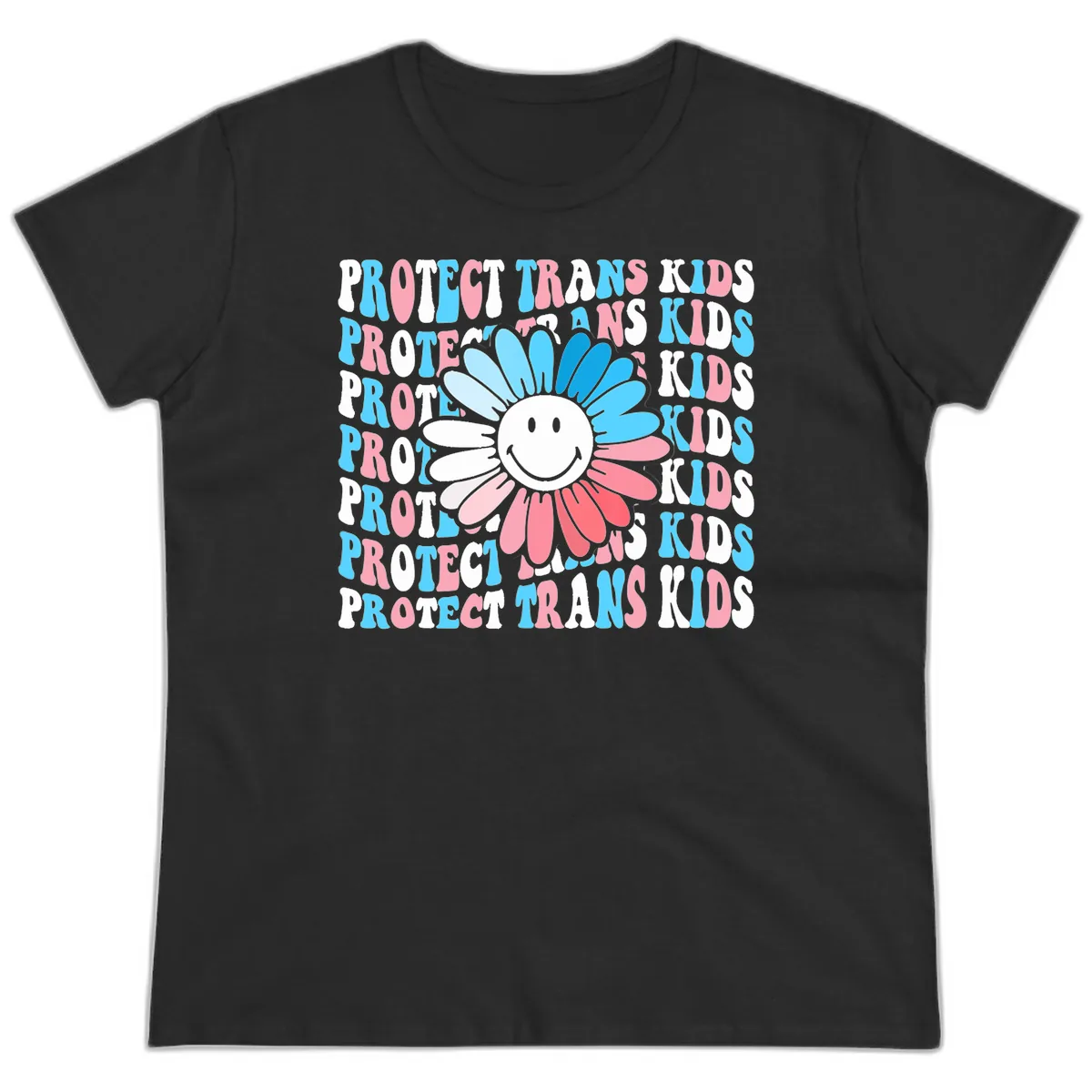 Protect Trans Kids Daisy Flower Ladies Tee in Black