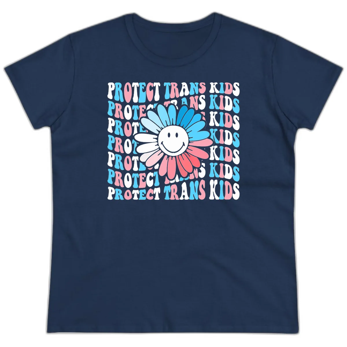 Protect Trans Kids Daisy Flower Ladies Tee in Navy