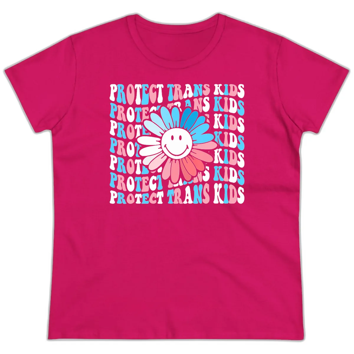 Protect Trans Kids Daisy Flower Ladies Tee in Heliconia