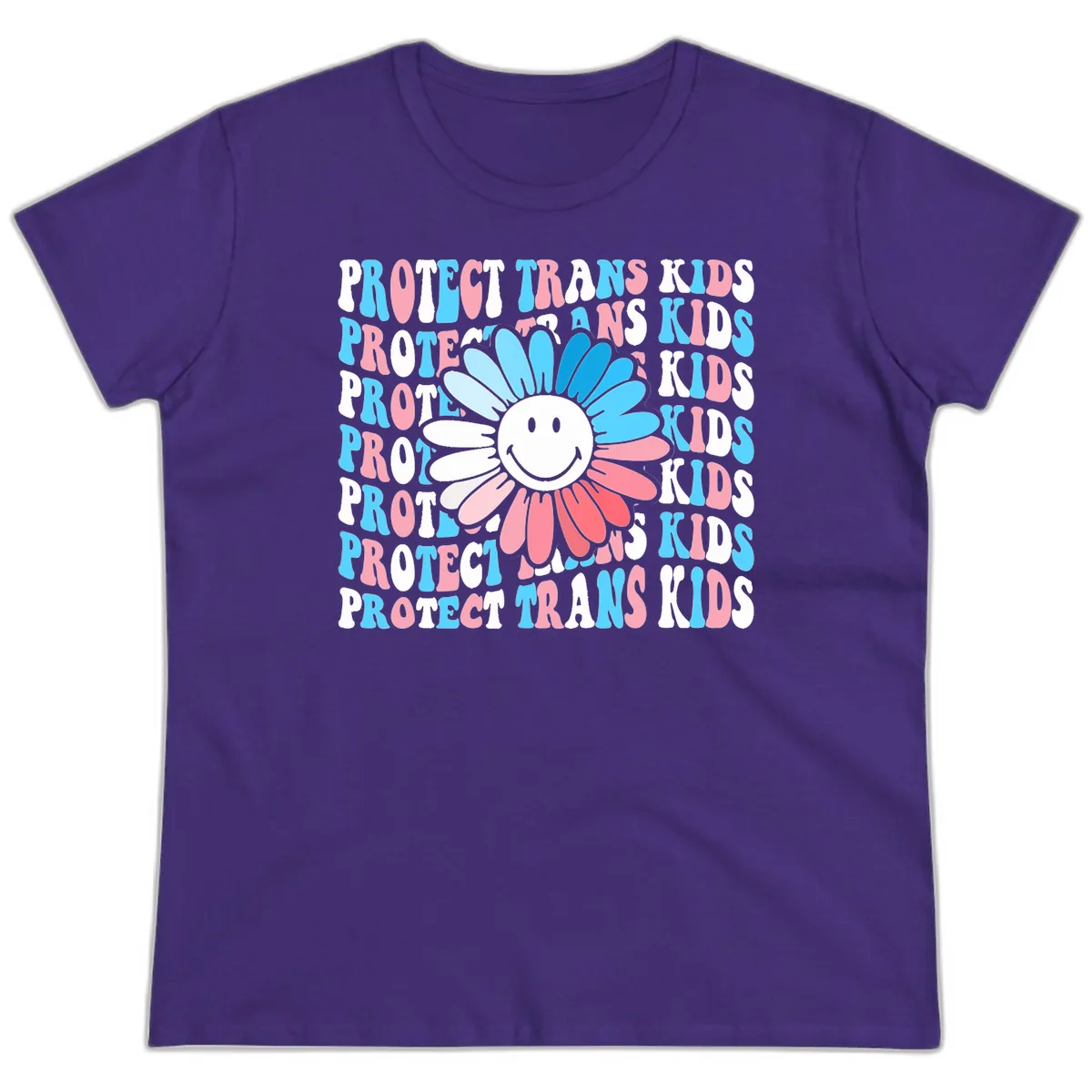 Protect Trans Kids Daisy Flower Ladies Tee in Purple