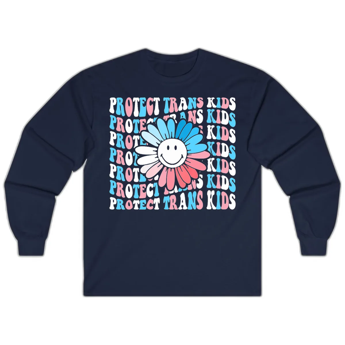 Protect Trans Kids Daisy Flower Long Sleeve in Navy
