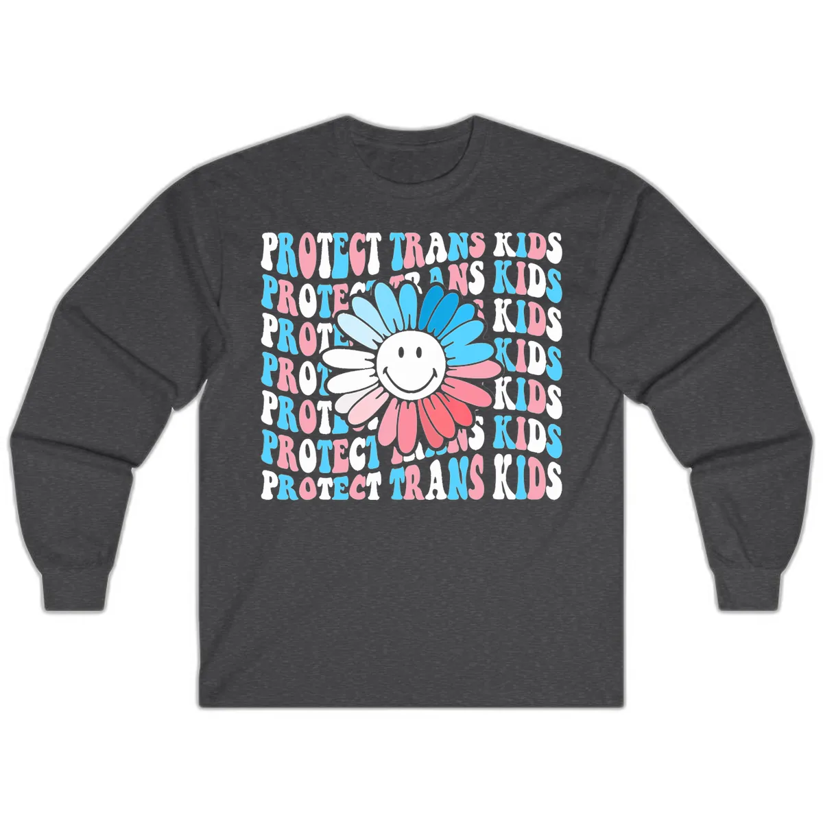 Protect Trans Kids Daisy Flower Long Sleeve in Dark Heather