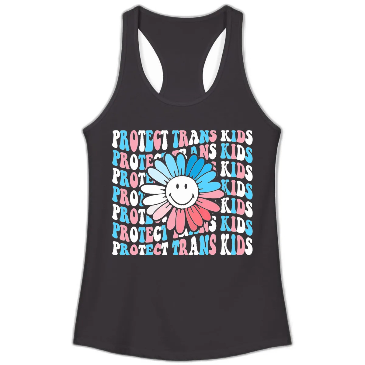 Protect Trans Kids Daisy Flower Ladies Tank in Black