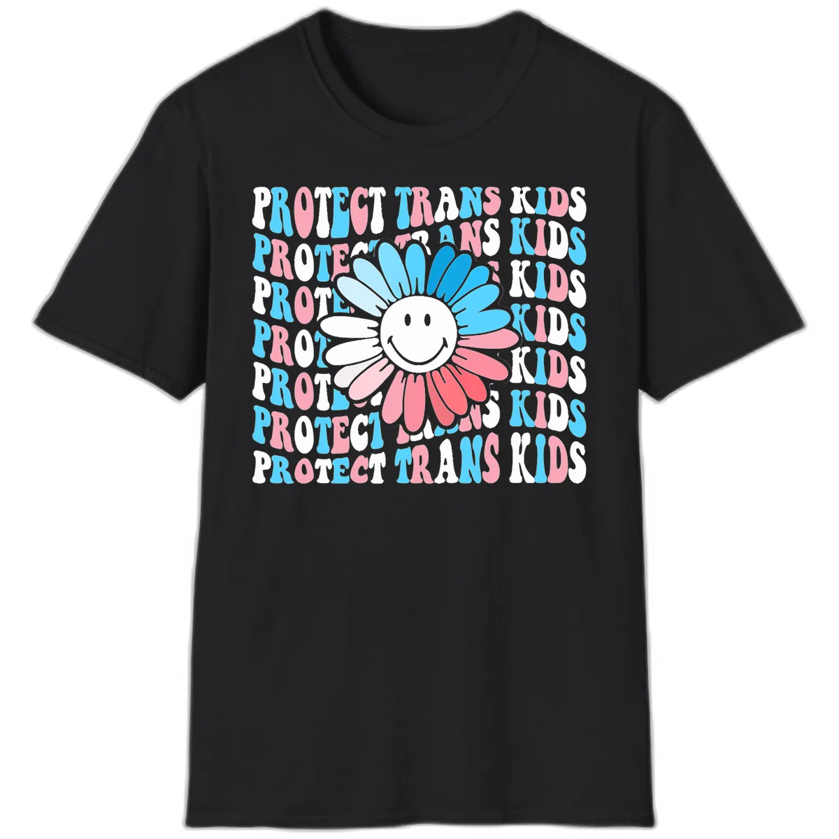 Protect Trans Kids Daisy Flower T-Shirt in Black