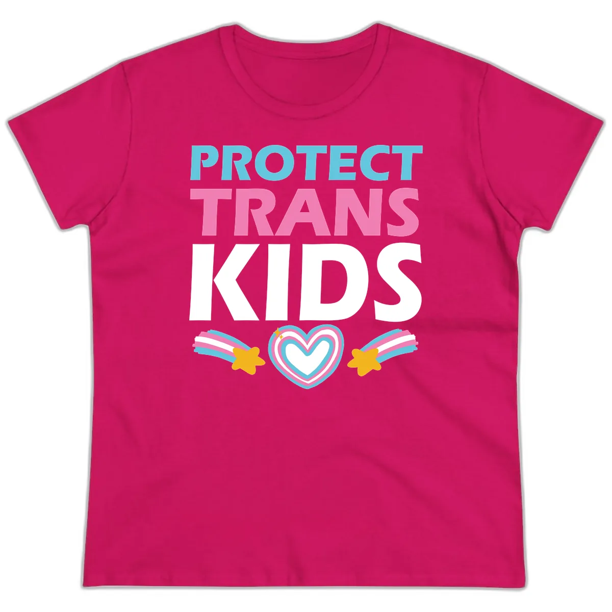 Protect Trans Kids Ladies Tee in Heliconia