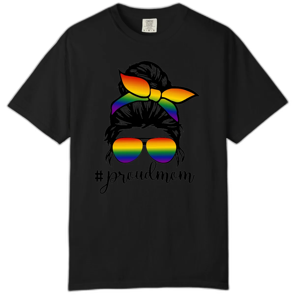 Proud Mom Rainbow Hair Comfort Color in Black