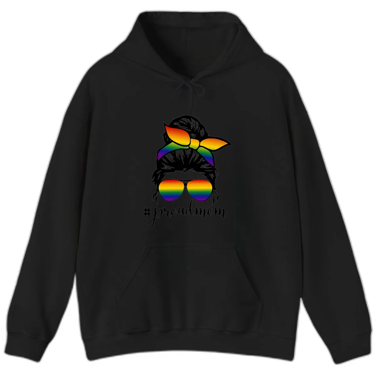 Proud Mom Rainbow Hair Hoodie in Black