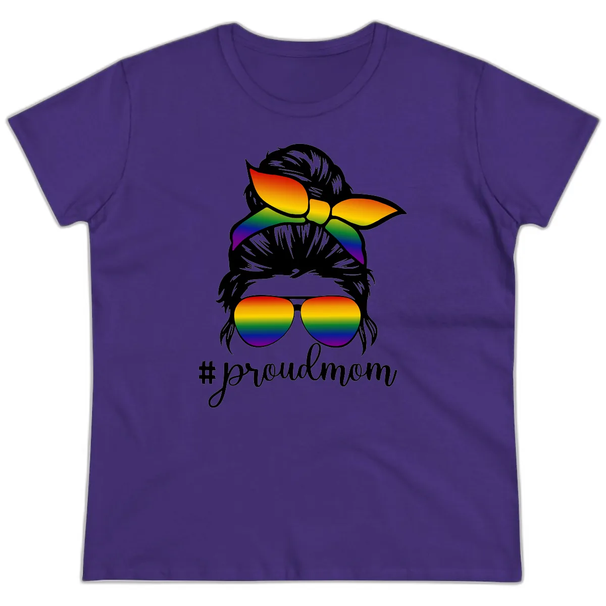 Proud Mom Rainbow Hair Ladies Tee in Purple