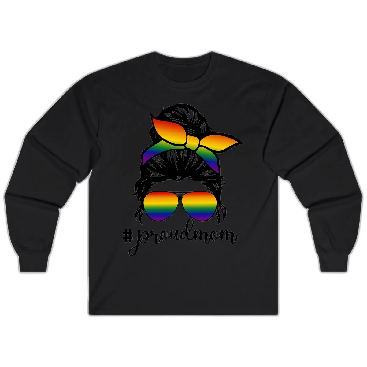 Proud Mom Rainbow Hair Long Sleeve in Black