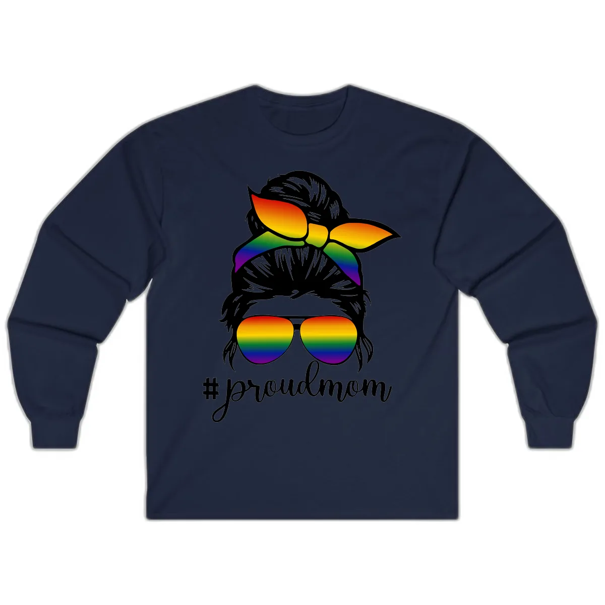 Proud Mom Rainbow Hair Long Sleeve in Navy