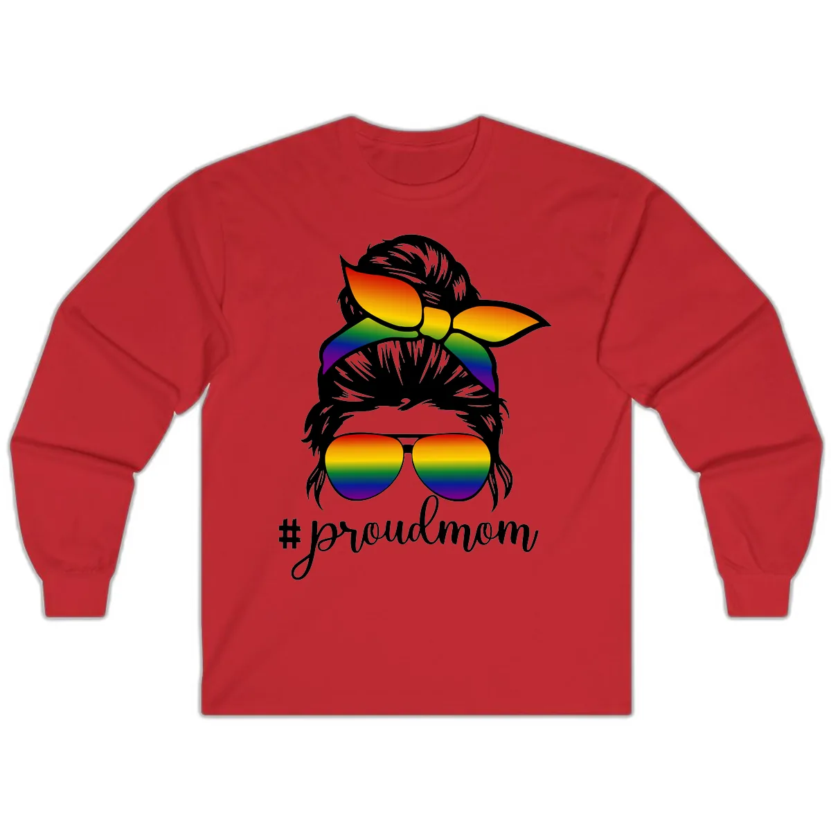 Proud Mom Rainbow Hair Long Sleeve in Red