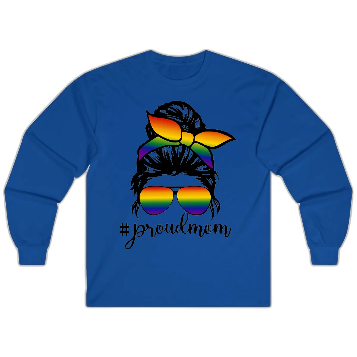 Proud Mom Rainbow Hair Long Sleeve in Royal