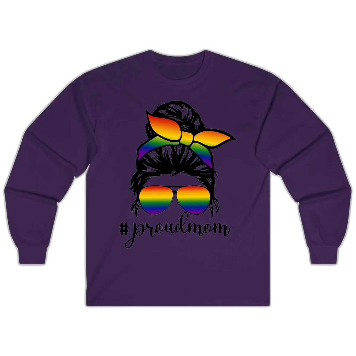 Proud Mom Rainbow Hair Long Sleeve in Purple