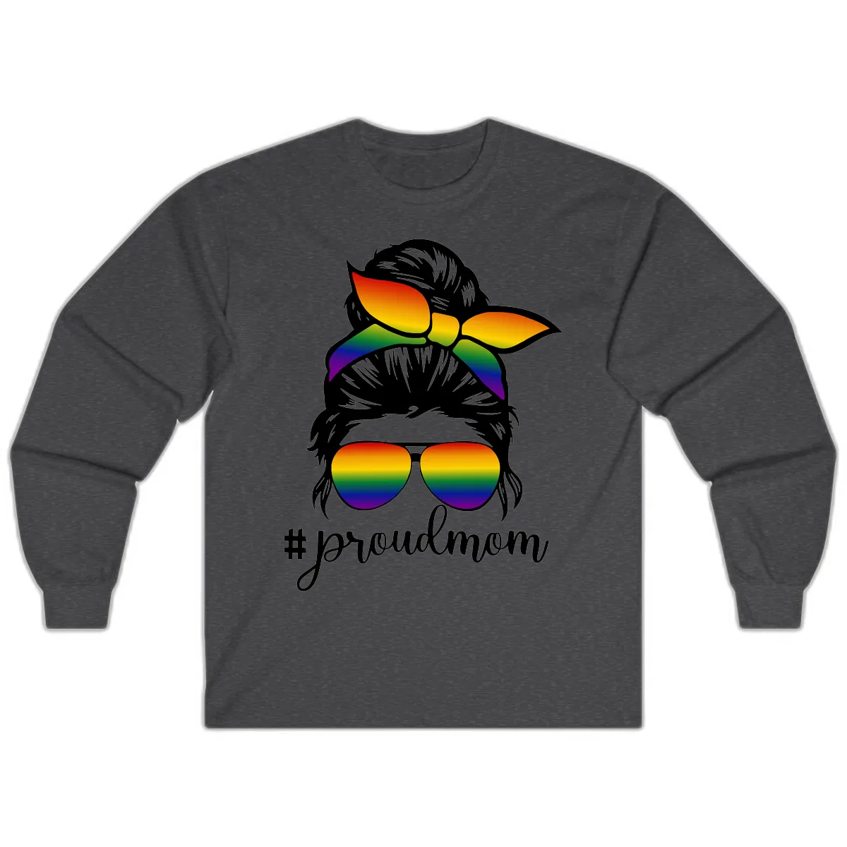 Proud Mom Rainbow Hair Long Sleeve in Dark Heather