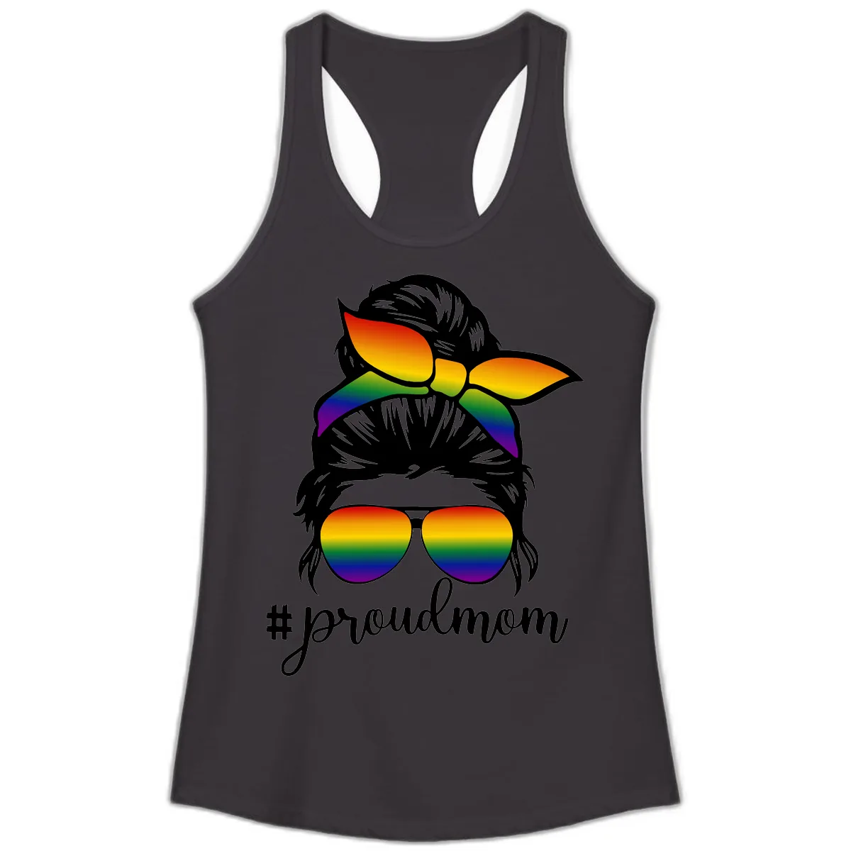 Proud Mom Rainbow Hair Ladies Tank in Black