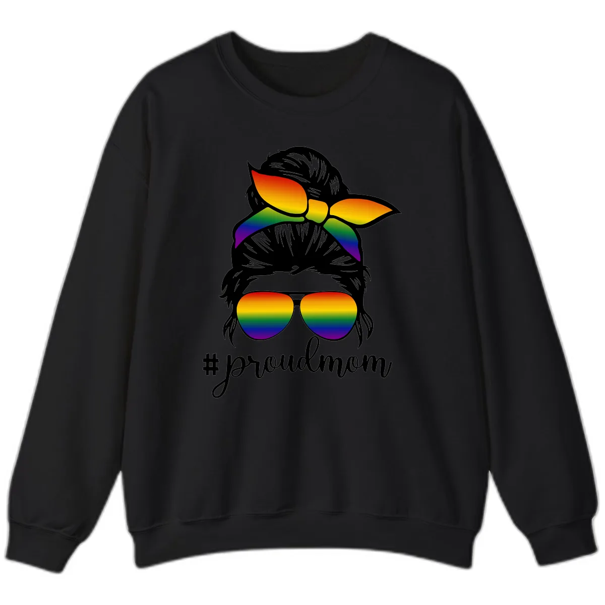 Proud Mom Rainbow Hair Sweatshirt in Black