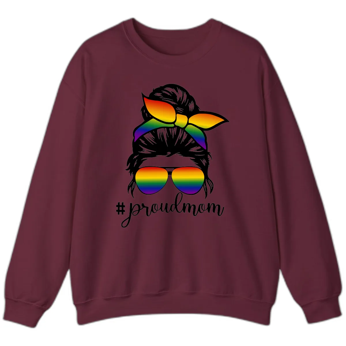 Proud Mom Rainbow Hair Sweatshirt in Maroon