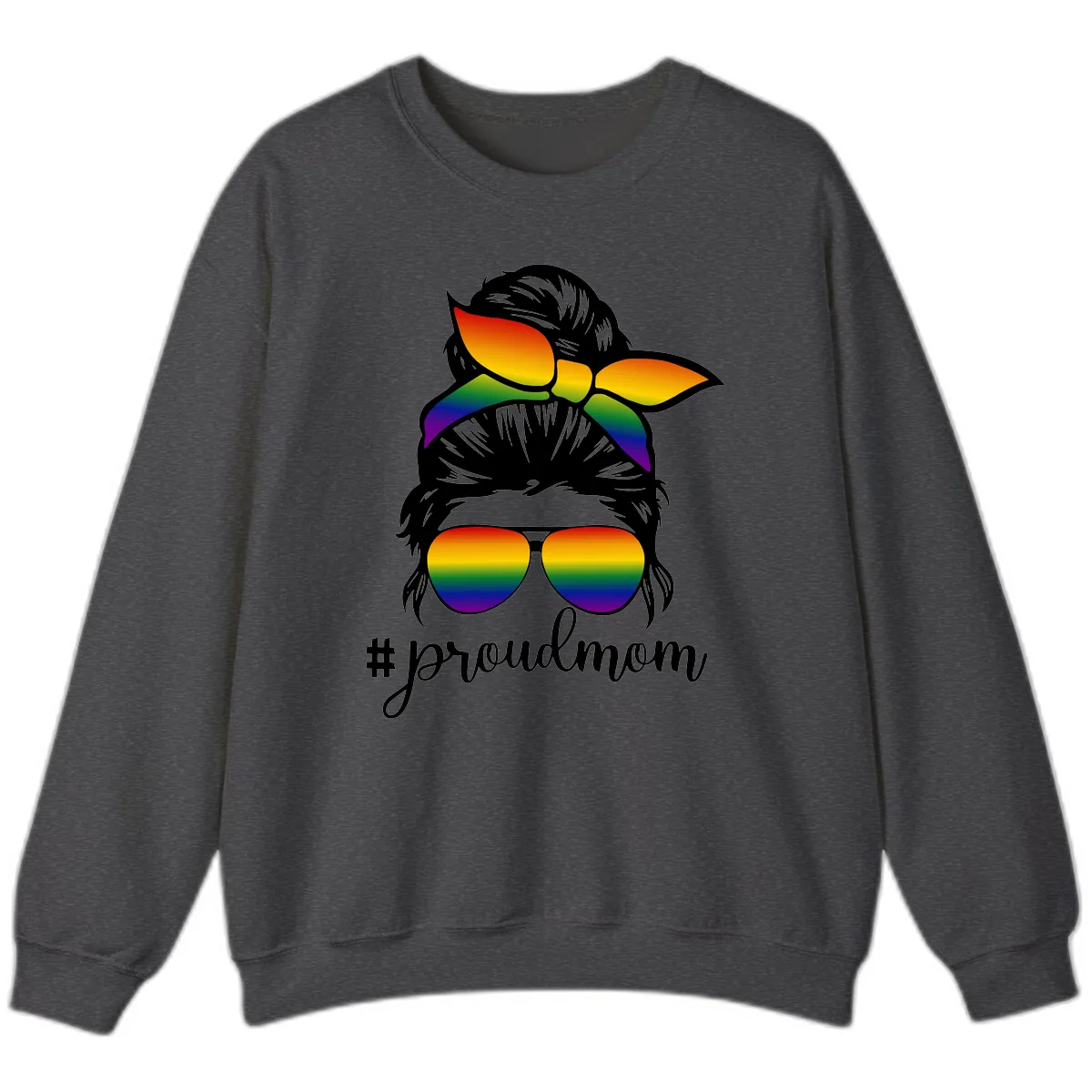 Proud Mom Rainbow Hair Sweatshirt in Dark Heather